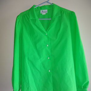 Vintage 1980s/1990s Green Joanna Top Blouse Shirt 14 L XL Long Sleeves USA